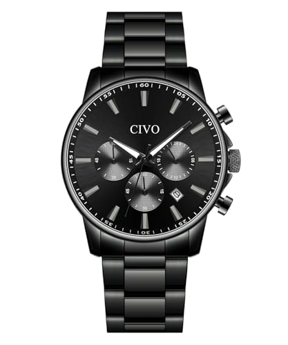CIVO Uhren Herren Wasserdicht Armbanduhr: Schwarz Chronograph Männeruhr - Edelstahl Analog Quarz Mode Herrenuhr