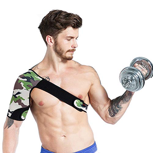 HshDUti Adjustable Fitness Pain Injury Exercise Shoulder Support Harness Sport Protector - Camouflage + Green Right Hand