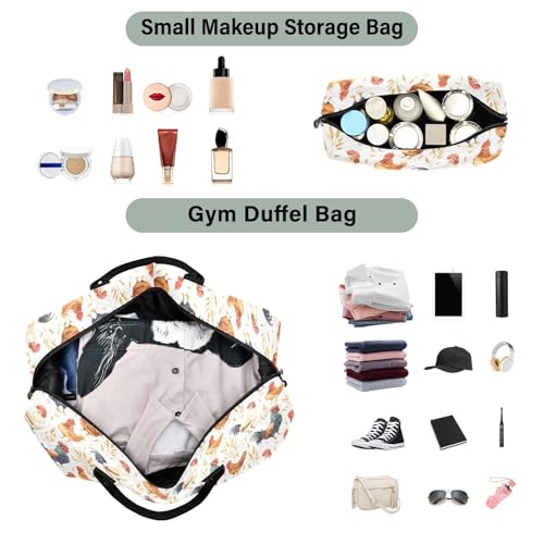 Rooster Wheat Large Travel Duffle Bag Weekender Overnight Bags Gym Yoga Bag for Women Men with Toiletry Bag4