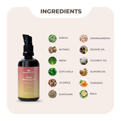 Image of SONARK'S NISARGA HERBS Ayurvedic Body Massage Oil (100ml) - Natural Skin Toning & Pigmentation Support - Fast-Absorbing, Non-Sticky Herbal Oil for Soft, Supple & Radiant Skin