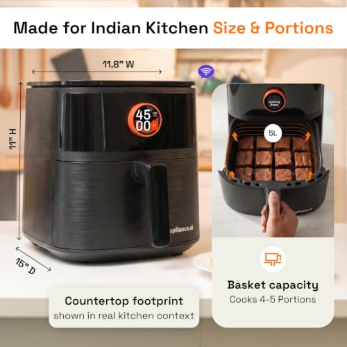 Image of Upliance Smart Air Fryer 5L | Powered by UpAI | Photo to Air Fry | Send Settings from Phone | Reels to Air Fry | AMOLED Touchscreen Dial | 2 Year Warranty