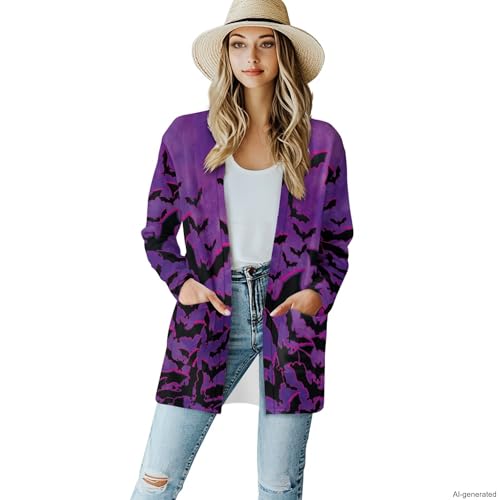 Image of Forchrinse Red Ladybug Cardigan for Women Causal Long Sleeve Open Front Cardigans Sweater Fashion 2024 Fall Coat with Pockets