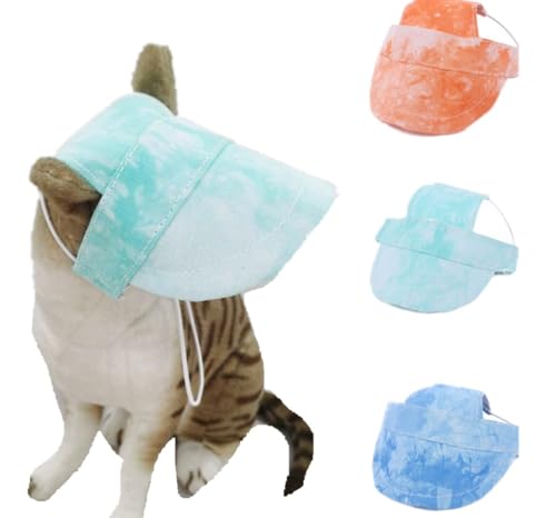 ISUPY かわいい ペットハット ドッグキャップ 犬 猫 夏用 帽子 耳出し ネックストラップ付き 小中大型犬用かぶりもの 日焼け防止 紫外線対策 小物 調整可能 アウトドア お出かけ 散歩 写真撮影 ドッグウェア (M,グリーン)
