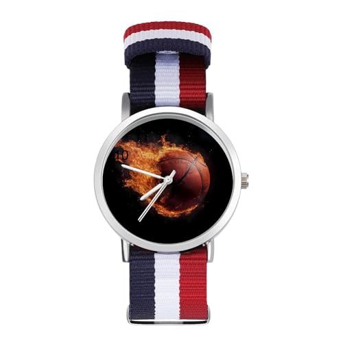 Basketball on Fire Lightweight Wrist Watch Adjustable Nylon Band Outdoor Sport Work Wrist Watch Easy to Read Time