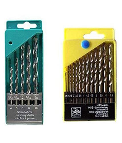 Image of MRG CLASSIC Drill Bit MTS-887 Set of 13 for Wood, Malleable Iron, Aluminium, Plastic and Masonry with Set of 5 Pieces for Concrete and Brick Wall Drilling