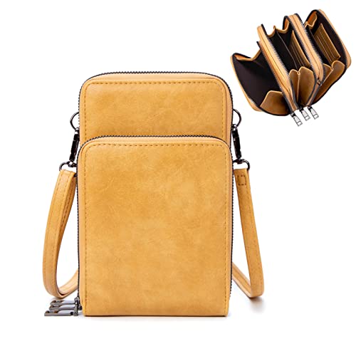 Image of myfriday Small Cell Phone Crossbody Bag, Multi-pocket & 6 Card Slots | 6 card slots, multi-pocket zipper layout and soft synthetic leather keep phone, lipstick, coins and keys ready outdoors