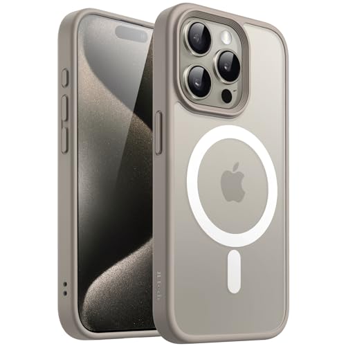 JETech Magnetic Case for iPhone 15 Pro 6.1-Inch Compatible with MagSafe Translucent Matte Back Slim Shockproof Phone Cover (Natural Titanium)