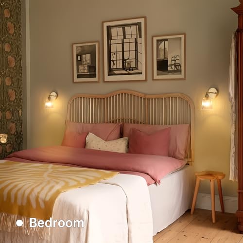 Image of Shenmoyl Vintage Wall Sconces Set of 2 with Transparent Stripe Glass Lampshade 180 Degree Adjustable Brass Sconces Hradwired Modern Wall Lighting Fixture with Switch for Bedside Bedroom Doorway