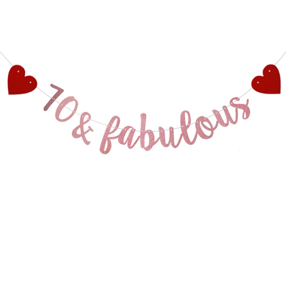 WEIANDBO 70 & Fabulous Rose Gold Glitter Banner,Pre-Strung,70TH Birthday/Wedding Anniversary Party Decorations Bunting Sign Backdrops,70 & fabulous