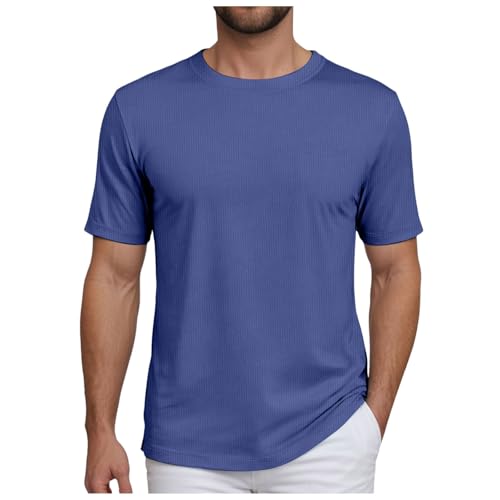 Camiseta deportiva para hombre camiseta transpirable camisa de manga corta camisetas de fitness de secado rápido ideal para el gimnasio entrenamiento de ocio y fitness, Marina-1, L