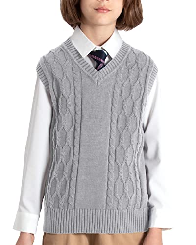 Image of JSTEX Boys Sweater Vest 100% Cotton Kids Uniform Vest V-Neck Sleeveless Knit Pullover for Boy Girls Toddler Size 4-14