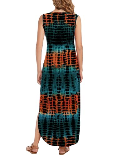 Image of Arolina Maxi Dress for Women Tropical Summer V Neck Sleeveless Split Long Beach Dresses Casual Loose Sundress with Pockets