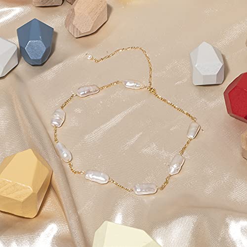 Cowlyn 18K Gold Satellite Choker Necklace Irregular Baroque Pearl Link Figaro Chain Dainty Handmade Jewelry For Women Valentine's Day Gift #TOP5
