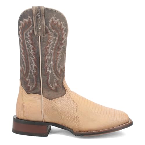Dan Post Boots Mens Barrett Embroidered Lizard Square Toe Pull On Dress Boots Mid Calf - Beige, Grey