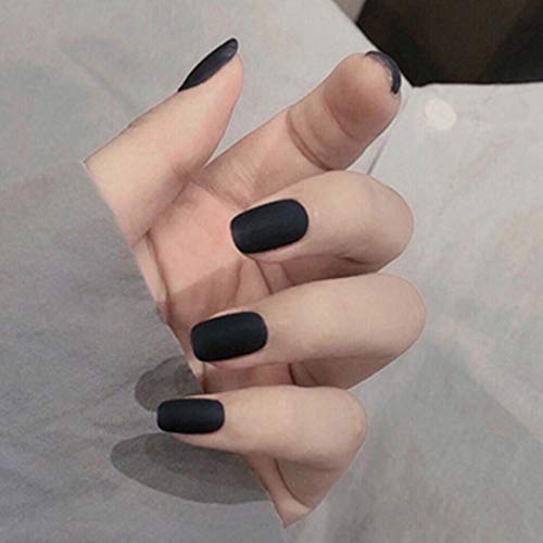 Handcess Square Mate falso del clavo Negro bailarina de prensa en las uñas de color puro de la cubierta completa clavo falso para mujeres y niñas Cover