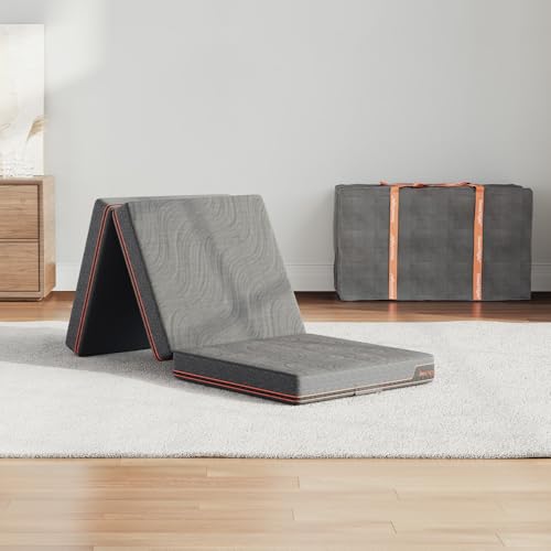 Sweetnight Single Tri-Folding Mattress Topper - 4 inch Medium Firm Portable Foldable Mattress with Washable Cover & Non-Slip Base - Ideal for Camping, RV,Grey