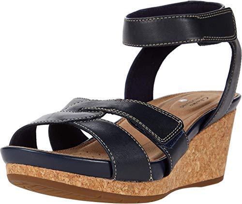 clarks navy wedge sandals