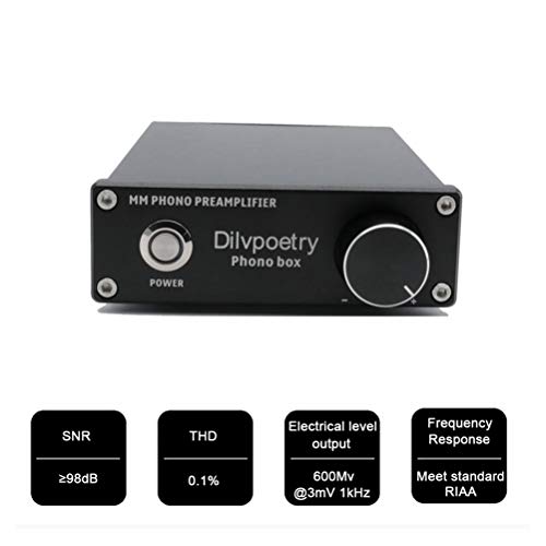Dilvpoetry Phono Box MM Phono Preamp for Turntable Audio Phonograph Preamplifier Pre amp with DC12V(Black)