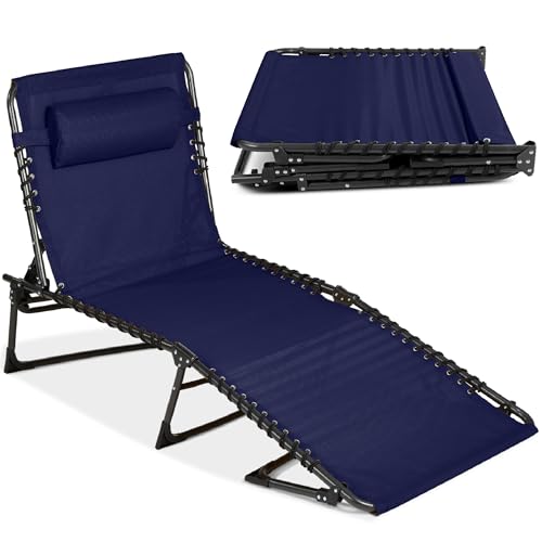 Best Choice Products Patio Chaise Lounge Chair, Portable Outdoor Folding Recliner for Lawn, w/ 8 Positions, Handles, 300lb Capacity - Navy