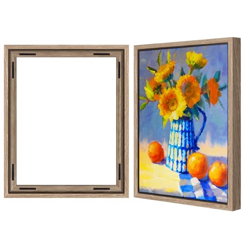Americanflat 16x20 Canvas Floating Frame with Adhesive Strips Included - Vertical and Horizontal Floating Frame for Artwork - Canvas Frames for Wall Display - Oak