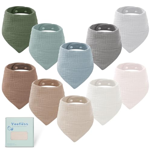 Yoofoss Baby Lätzchen 10 Stück Dreieckstuch 6 Lagig Super Saugfähig Halstuch Baumwolle Musselin Spucktuch Sabberlätzchen für Säugling Kleinkinder Jungen Mädchen
