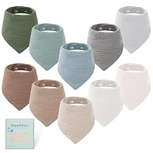Yoofoss Muslin Baby Bibs 10 Pack 100% Organic Cotton 6-Layer Soft Absorbent Drool Bandana Baby Bibs for Drooling and Teething for Boys and Girls, Brown & Green