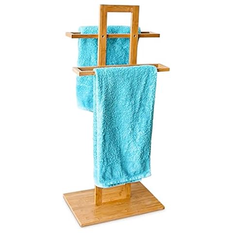 Relaxdays Handtuchständer Bambus mit 2 Handtuchstangen HBT 85 x 37 x 25 cm frei stehender Handtuchhalter in natürlicher Holz Optik als kleiner Herrendiener oder Kleiderständer Cover