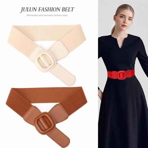 Women's Round Free-buckle Simple Waist Belts Stretch Corset Elastic Wide Boho Cinch for Dress Belt3