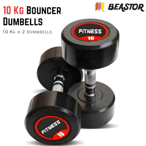 Image of Bouncer Dumbbells Pair 10 kg x 2 for Home & Gym Workout | Fixed Weight Dumbbells for Strength Training & Muscle Building | Heavy Duty, Unbreakable Gym Equipment (Black, 10kg)
