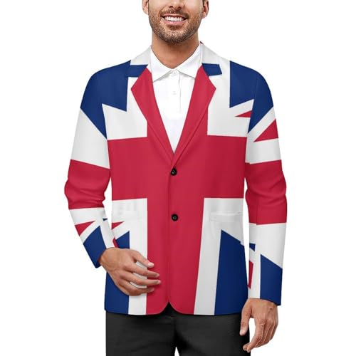 Flag of The United Kingdom Mens Suit Jacket Lapel Blazers V Neck Button Business Coat Tuxedo for Wedding Party