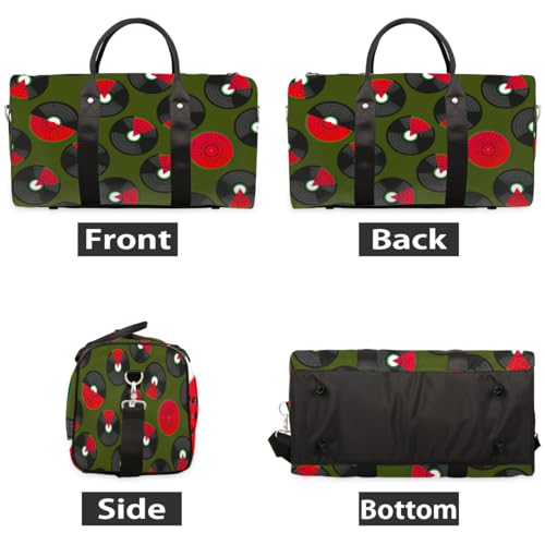 Abstract Cd Watermelon Travel Duffel Bag, Music Theme Sports Tote Gym Bag, Foldable Weekender Overnight Bag, Luggage Handle Bag for Women Men2