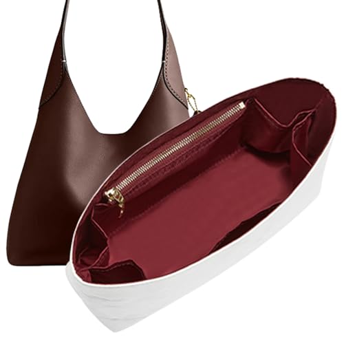 Doxo Purse Organizer Insert Compatible with Coach Brooklyn 28 Bag Insert, Soft Lightweight WaterResistant DupontPaper Divider for Tote Handbag Shaper, 7 Pockets(White-Red)