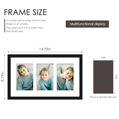 Image of DUENPY 4-Pack 8x14 Collage Picture Frames, 4x6 Collage Picture Frame Displays Three 4x6 inch Photos, or 8x14 (Without Mat) for Available Horizontal Wall Mounting Display and Vertical, Black