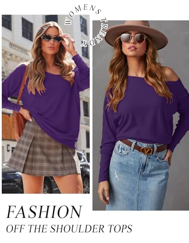 Image of Aifer Women's Off The Shoulder Tops Sexy Long Sleeve Shirts Oversized Fashion Casual Batwing Sweaters Pullover Tunic Tops