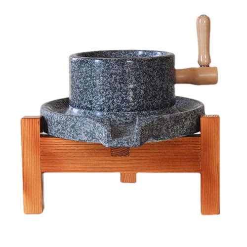 XKEDNMF Molino de Piedra Antiguo Hecho a Mano, pequeño Molino de Piedra de sisal Negro, Antiguo Molino de Piedra, con Soporte de Madera, Molinillo de café Manual, Apto for moler Trigo.(22cm/8.7in)