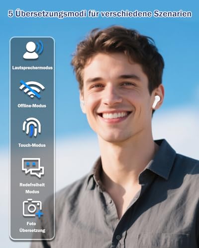 Wooask M6 Ai Kopfhörer Übersetzer, 144 Online & 11 Offline Sprachen Übersetzer Echtzeit, 3-in-1 Smart Bluetooth Übersetzer Kopfhörer Ideal für Reisen Business Learning (White, Offline-Version)