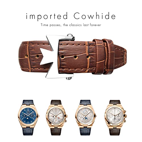 Sangle de montre 25 mm cuir véritable à grains interface convexe marron bleu - 3