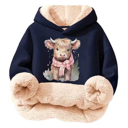 Image of Girls Fleece Hoodie with Soft Lined Interior, Warm Pullover Top for Winter, Cute Print Design for Casual Daily Wear, Ages 3-8 Years (Blue, 5-6 Years)