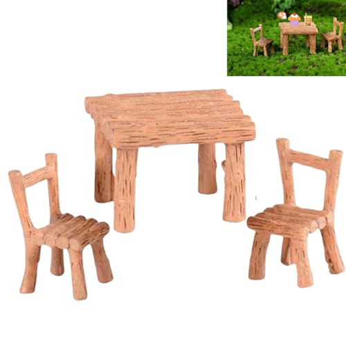 Tisch Stuhl Harz-Fertigkeit 3 Stücke Miniatur Tisch und Stuhl für Miniatur-Garten Micro Landschaft Ornament Zubehör für Garten Figurine Dekoration Bastelbedarf Weihnachten