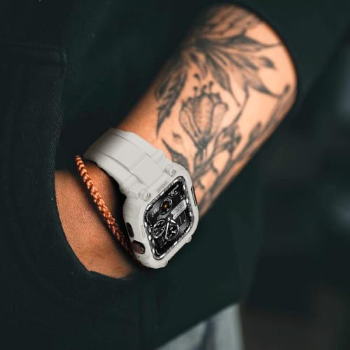 Image of amBand Compatible with Apple Watch Series 9 /8 /7 /6 /5 /4 & SE 3 /2 /1 41mm /40mm Band Case for Men, M1 Sport Rugged Case with Strap Military Protective Cover Bumper for iWatch 41 /40 mm 38mm - Sand White