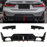 KREACJA Rear Bumper Diffuser Splitter Lip with LED Brake Light Fits for 2023 2024 BMW 3 Series G20 LCI 330i M340i Tail Bumper Chin Diffuser Lip Spoiler Splitter Gloss Black ABS