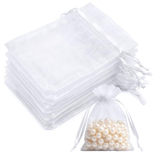 20 PCS White Organza Gift Bags 7 x9 cm Clear Mesh Pouches Jewellery Bags Candy Mesh Pouches for Wedding Favours Christmas Birthday Anniversary Party Supplies White