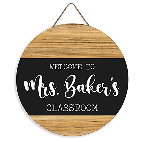 Product Image of the Custom Circle Teacher Name Sign Personalized Classroom Wood Sign for Front Door Decor, New Teacher Gifts Sign Back to School Wood Sign Present, Last Name Teacher Welcome Door Hanger 12 x 12 Inch