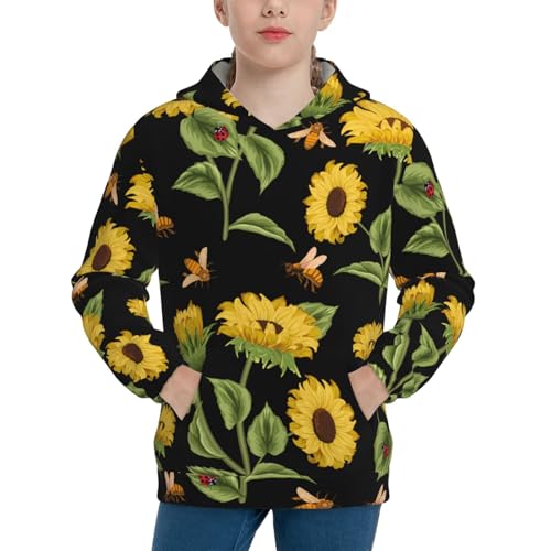 Bees and Sunflowers Kids Pullover Hoodies Boys Sweatshirts Girls Athletic Clothes with Pocket