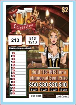 $2 Pull Tabs – Oktober Fest Theme Seal Card Game – 285 Count – Fundraising Raffle Tickets with Seal Holders for Bars, Clubs, Schools & Nonprofits