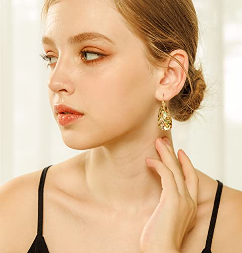 OZEL JEWELRY & GIFT - Teardrop Earrings for Women – 14k Gold Plated – Made in KOREA - Made of Resin with MOP - Abalone/Blue/Red/White/Purple/Emerald Green/Light Orange Color3