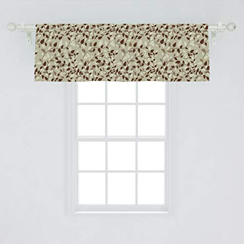 Lunarable Leaf Window Valance, Pattern Vines Leafage Nature Curvy Branches Plants Garden Floral Illustrated Art, Curtain Valance For Kitchen Bedroom Decor With Rod Pocket, 54" X 18", Beige Brown #TOP1