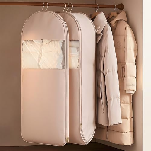 2025 Space Saving Hanging Garment Bag with Self Compression Zipper,garment bags for hanging clothes,Dust Cover Clothes Bags for Down Coat (Pink,S+M+L)4