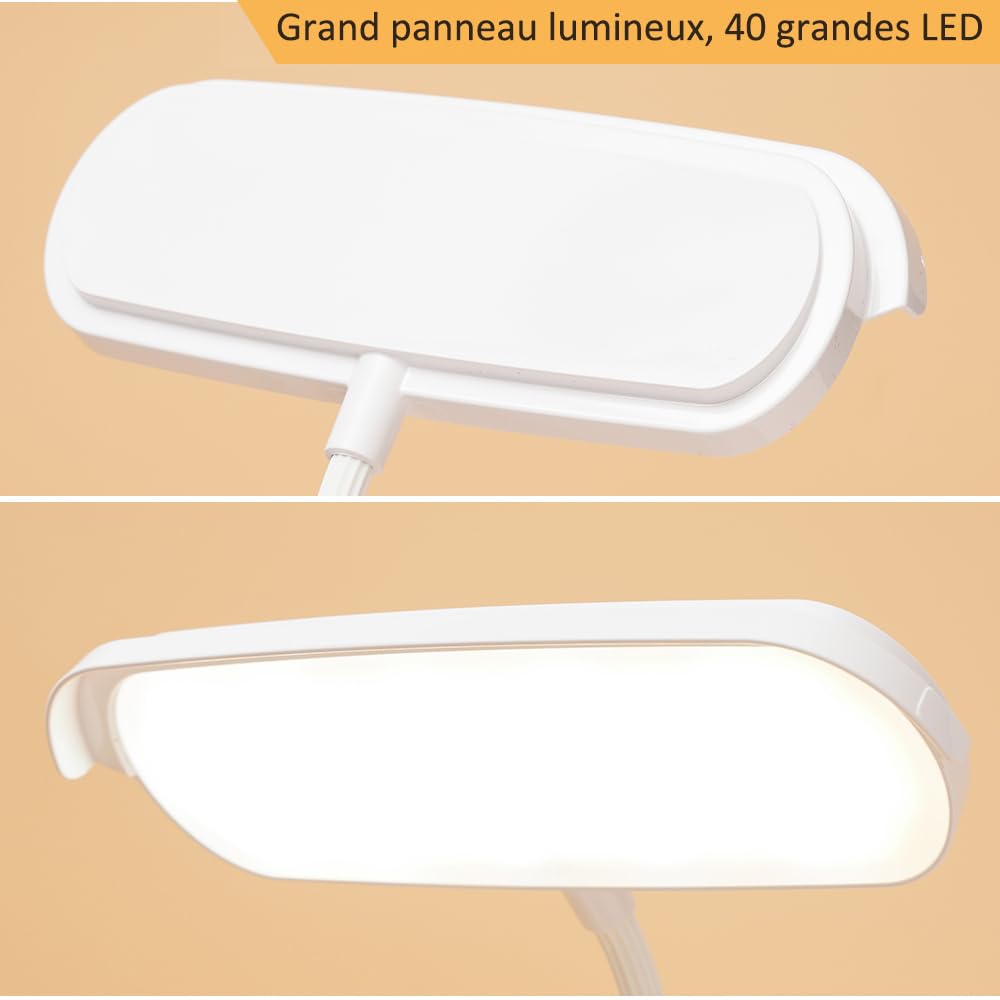 Lampe de Bureau Sans fil Rechargeable USB 40 LED 2 piles le total 2400mah, Tactile 3 Couleurs 6 Mode Dimmable, Fonction de Mémoire, Lampe Table Lecture Enfant Chambre Chevet