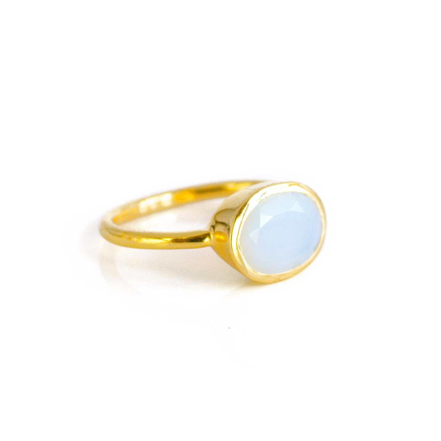 Danique JewelryOval Birthstone Ring Bezel Set in Vermeil Gold, Sterling Silver, or Rose Gold, Stacking Birthstone Ring [rOMB] (Opalite)